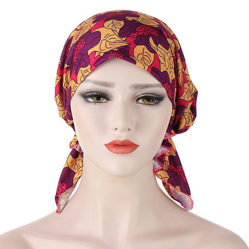YJFASHION Aksesoris Fashion Dicetak Topi Kain Bunga Melengkung Topi Baotou Topi Kain Bunga Melengkung Topi Muslim Dicetak Topi Baotou