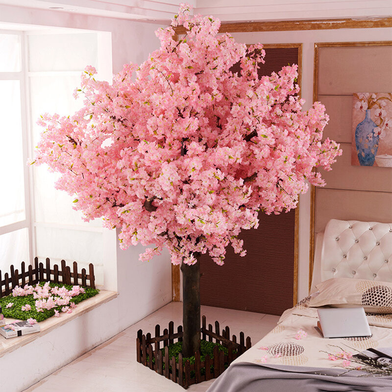 yumai 105cm Faux Arbre De Fleurs De Cerisier 3 fourche Sakura Branche Artificielle Fleur De Soie De Mariage Fond Décoration Murale Fleurs