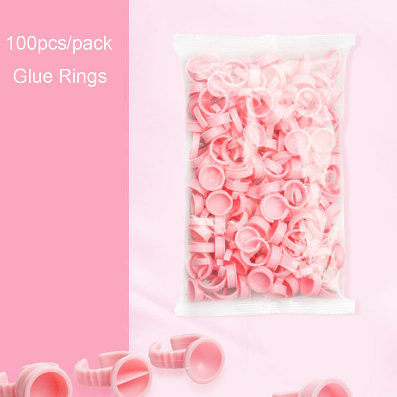100 개/가방/가방 핑크 일회용 속눈썹 접착제 반지 접목 속눈썹 접착제 트레이 접착제 홀더 미용 메이크업 도구 도매