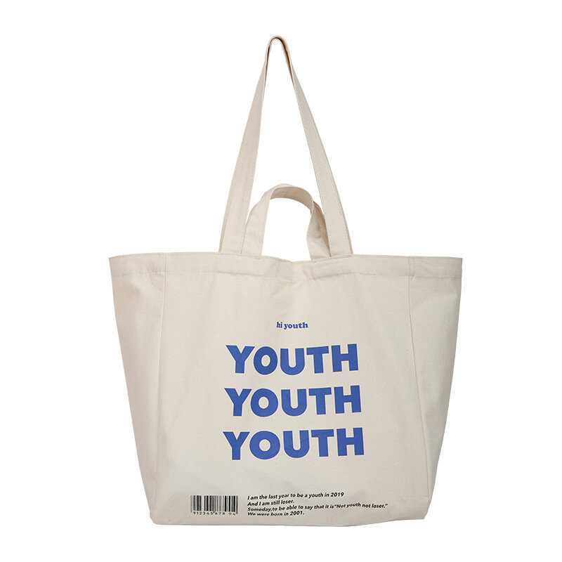Płócienna torba damska młodzieżowa nadruk liter kobieca tkanina bawełniana torba na ramię Eco torebka Tote wielokrotnego użytku torby na zakupy spożywcze