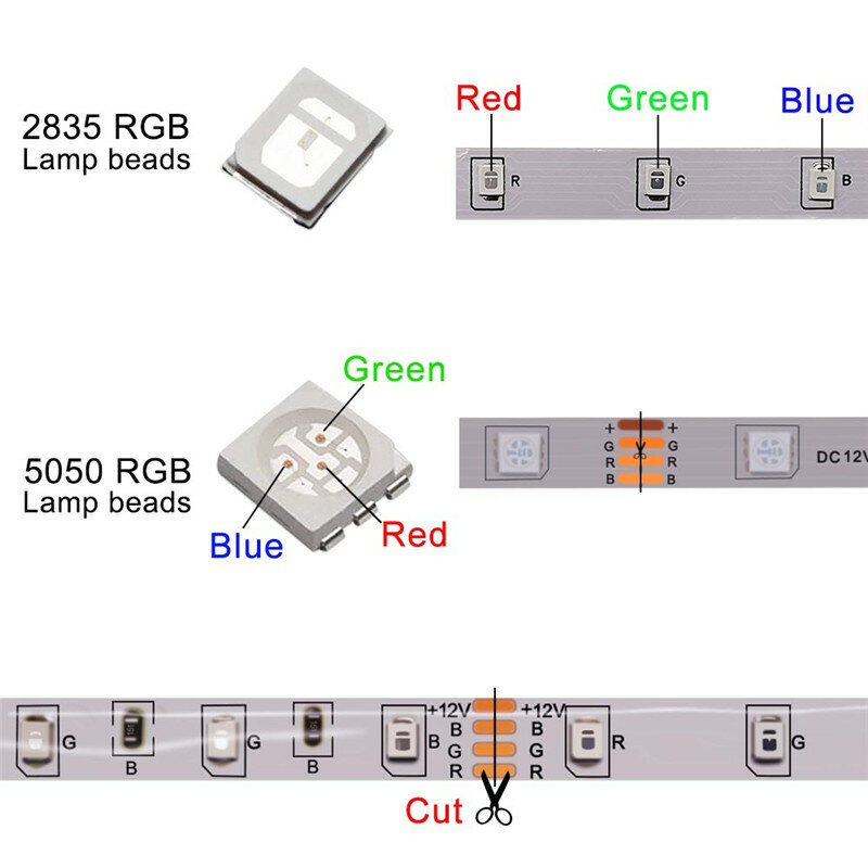 Tira de luces Led infrarrojas con Bluetooth, cinta Flexible de luz RGB 5050, 2835, 5m, 10m, 15m, 20m, 25m, 30m, DC12V