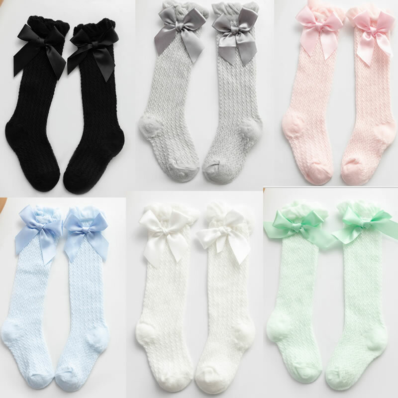 Calcetines hasta la rodilla para niñas, medias transpirables suaves de algodón, caladas, para recién nacidos, de 0 a 3 años