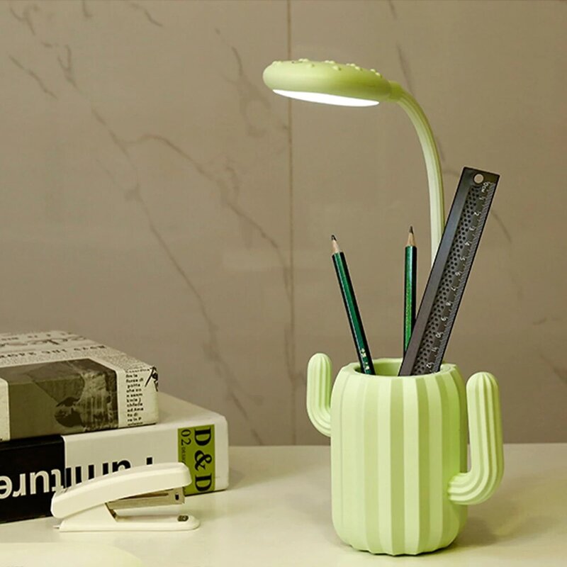 Led Table Lamp With Pen Holder Creative Cactus Night Light Eye Care Folding Lamp LED Rechargeable Desk Lamp For Home School