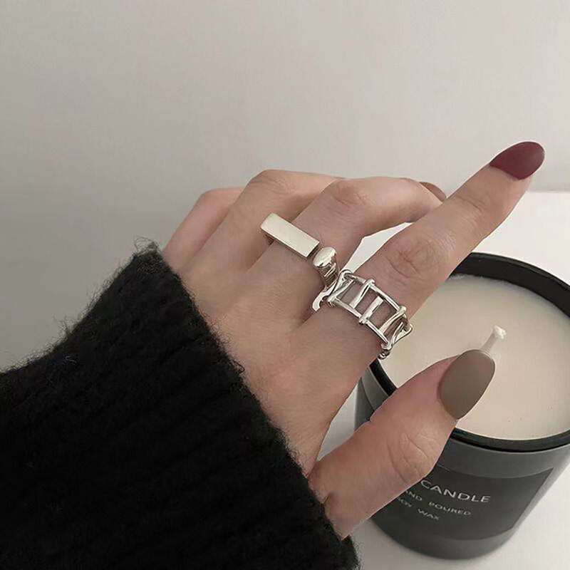 2022 persönlichkeit Trend Ring Weiblichen Silber Farbe Japanischen und Koreanischen Stil Paar Einzigartige Design Geometrische Form Kreative Ring