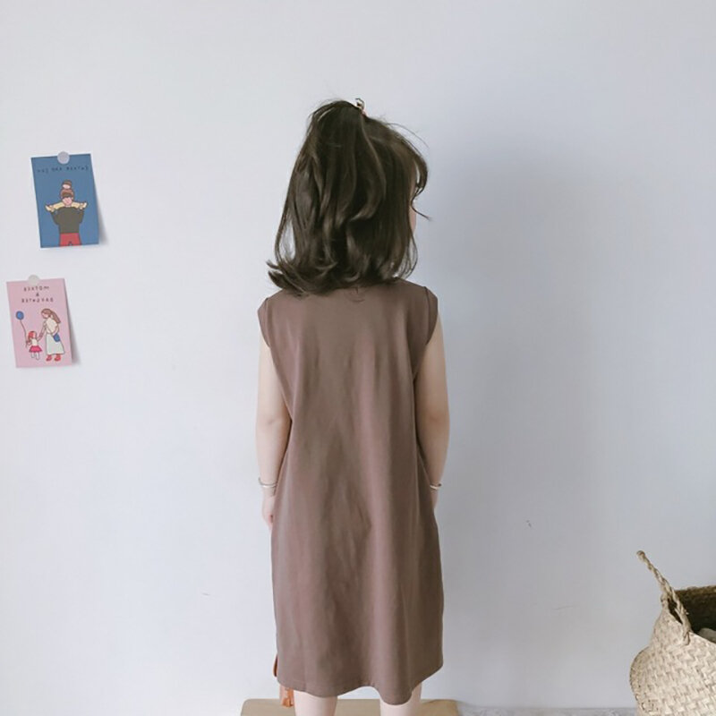Повседневные платья для девочек в Корейском стиле; Модная однотонная детская одежда вечерние костюмы с коротким рукавом для детей летние д...