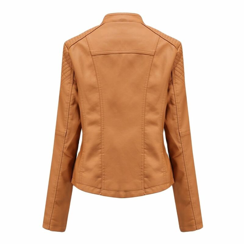 Женская кожаная куртка на молнии, короткая приталенная мотоциклетная куртка из искусственной кожи с отложным воротником, верхняя одежда дл...