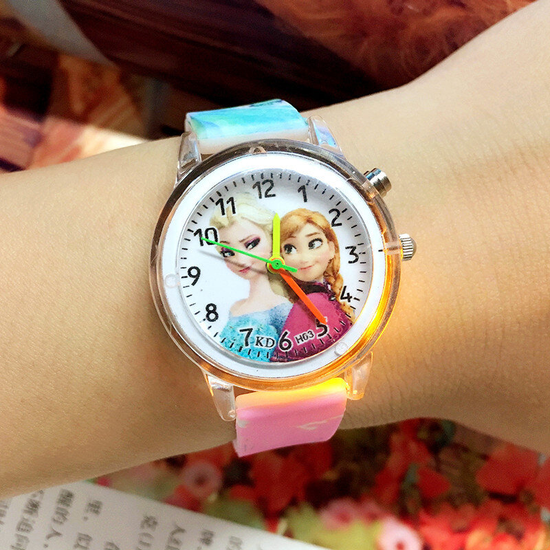 Мультяшный милый цветной светильник, Силиконовые кварцевые часы для детей, девочек, модный браслет, светящиеся наручные часы