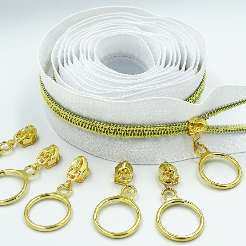 5 # cursori d'argento dorati dente sfuso Nylon cerniera codice bobina decorazione bagagli borse per indumenti borse fai da te cerniera per cucire a casa