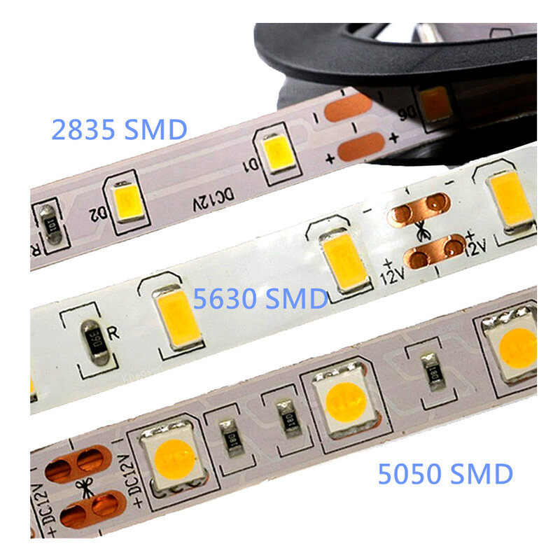 Tira de luces LED RGB 2835 5630 SMD 5050 NO impermeable, 60LEDs/M 1m-5m DC12V, cinta de luz Flexible, lámpara de decoración del hogar
