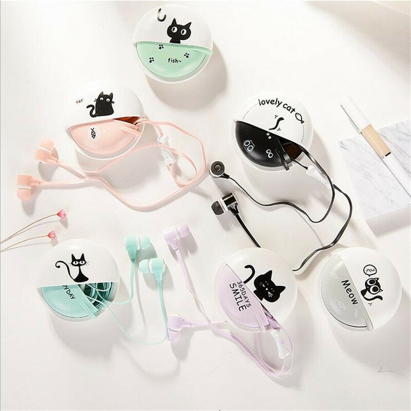 Nette Katze Macarons 3,5mm in-ohr Stereo Kopfhörer mit Mic Kopfhörer Fall für iPhone Xiaomi Mädchen Kinder Kind student für MP3 Geschenke
