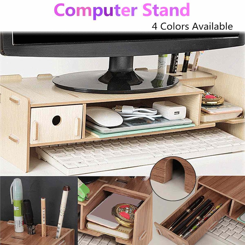 Soporte de madera para Monitor de ordenador, organizador de escritorio, estante de almacenamiento, accesorios de Monitor, 48x20x12cm