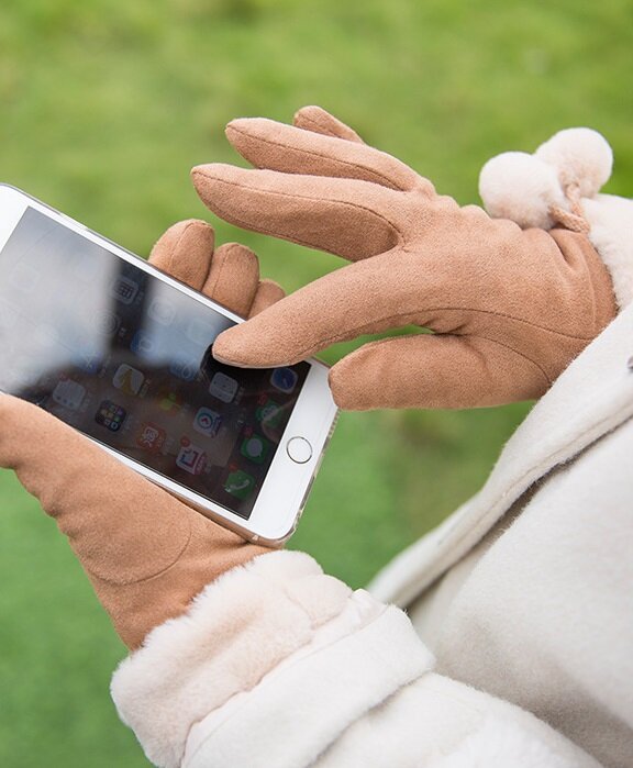 2021 Luxury Suede Gloves Mitts Full Finger Mittens Right Index Finger  Screen Glove Velvet Thick Women Winter Warm