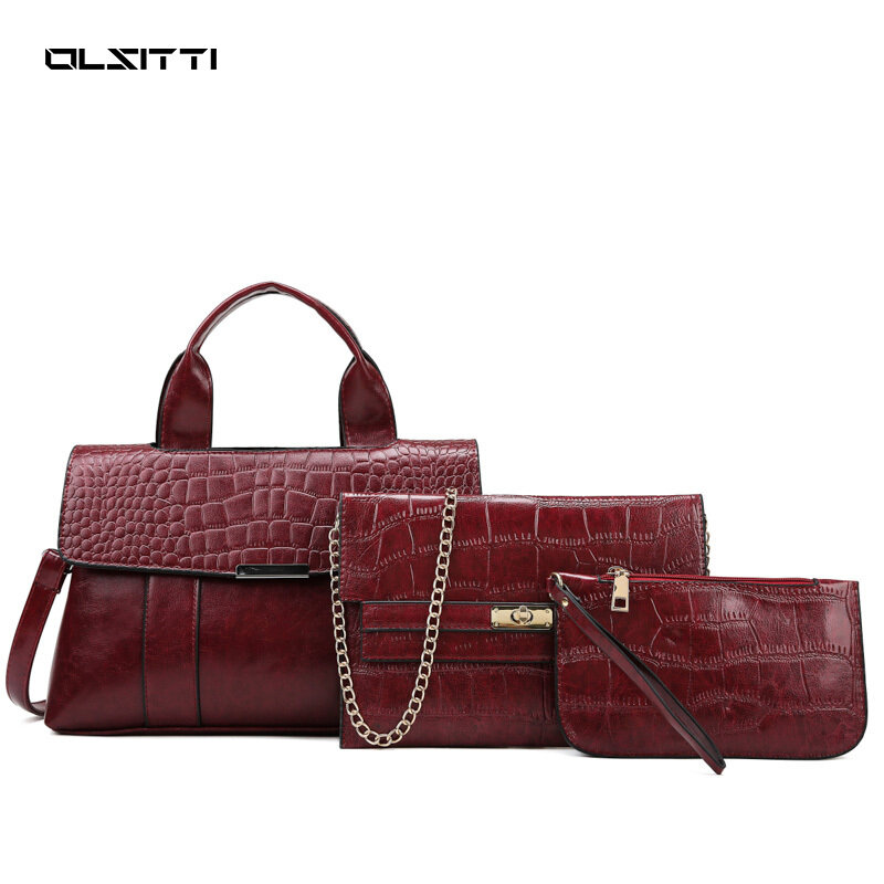 OLSITTI Leather Crocodile Pattern Messenger Bags Crossbody Shoulder Hand Bags for Women 2021 High Quality Ladies Handbags