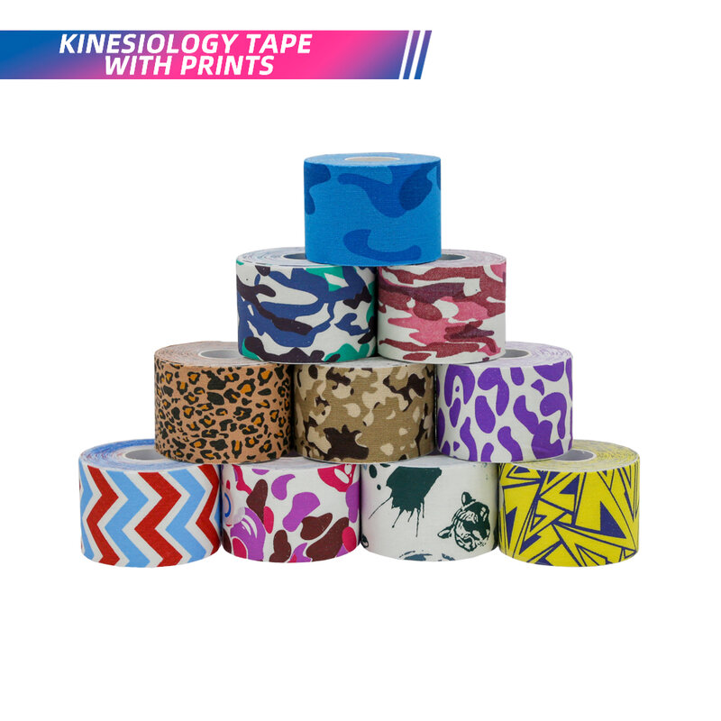Katoen Kinesiologie Tape Met Prints 5Cm 5M Roll Tape Voor Spier Ondersteuning Sport Tape