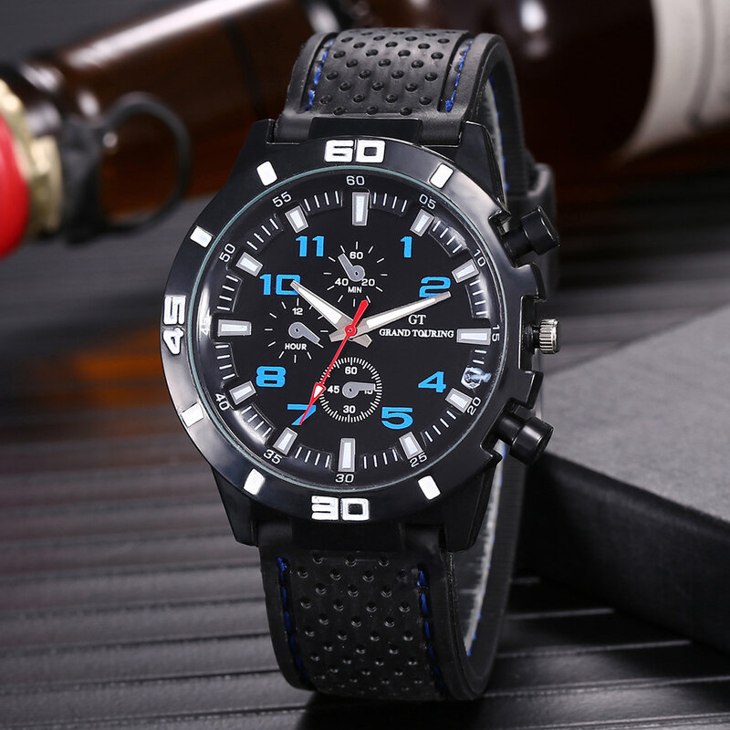 Car Analog Quartz Watch Date Luminous Hands Military Mens Watches Waterproof Silicone Strap Wristwatch Watch For Men