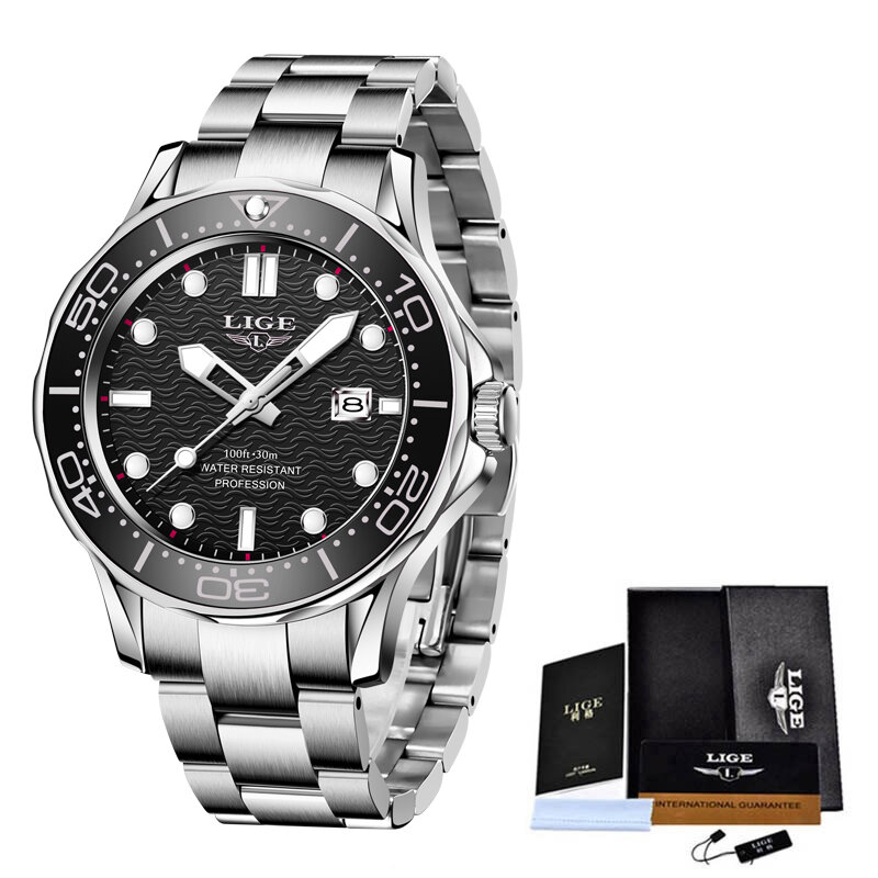 2021 LIGE Top marka luksusowy zegarek dla mężczyzn ze stali nierdzewnej wodoodporny zegar zegarki sportowe męskie zegarek kwarcowy Relogio Masculino