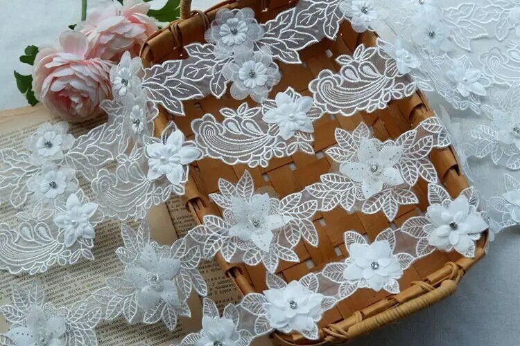 Organza Three-dimensional Embroidery Beaded Beautiful Flower Lace Ribbon DIY Skirt Dress Wedding Veil Accessories Clothing Patch