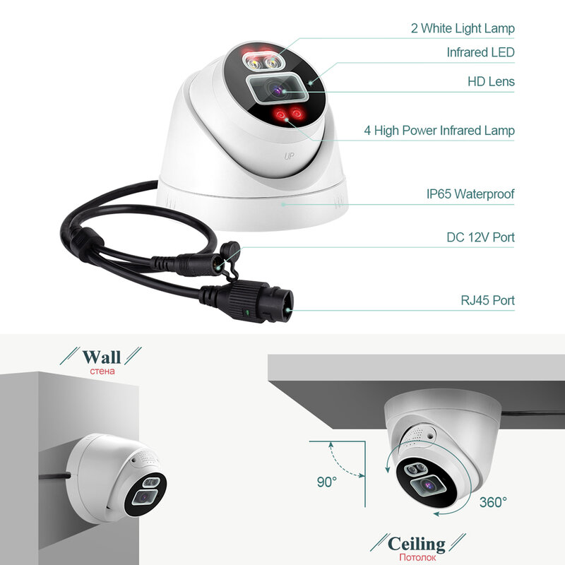 Techage 5MP AI POE IP Camera Face Detection Full Color Night Indoor Dome telecamera Audio bidirezionale per videosorveglianza del sistema NVR