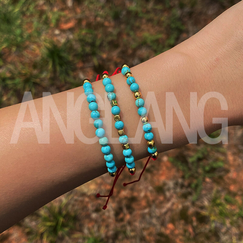 Natuursteen Kristal Handgemaakte Turquoise Maansteen Amethist 4Mm Ronde Kraal Armband Voor Vrouwen Rode Draad Voor Hand Fashion Jewel
