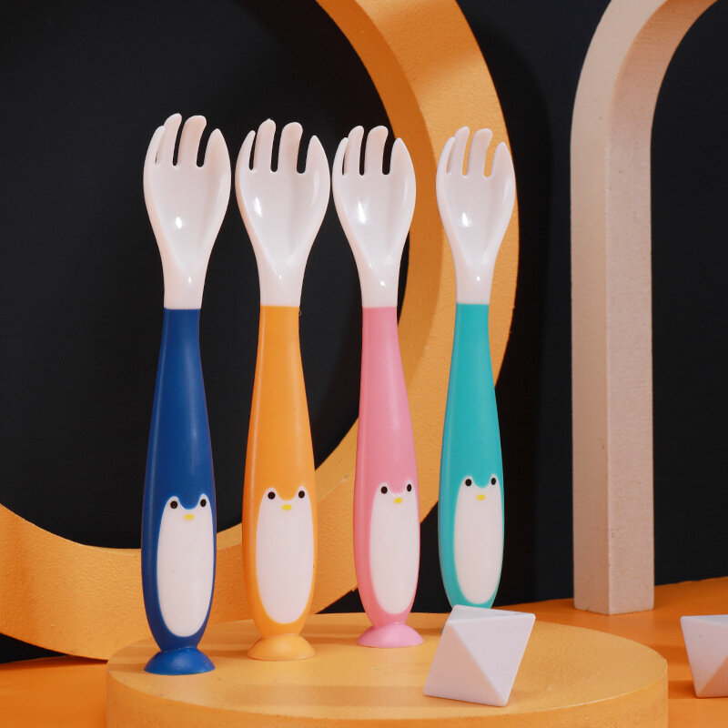 Set di posate per forchetta per cucchiaio da 2 pezzi per bambini cucchiaio da allenamento pieghevole in PP per bambini neonati cucchiaio da tavola per bambini