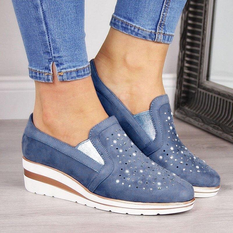 2020 Spring Women Casual Leather Flats Wedge Women Platform Sneakers Cutouts Slip On Flats Moccasins Shoes Woman Dropship