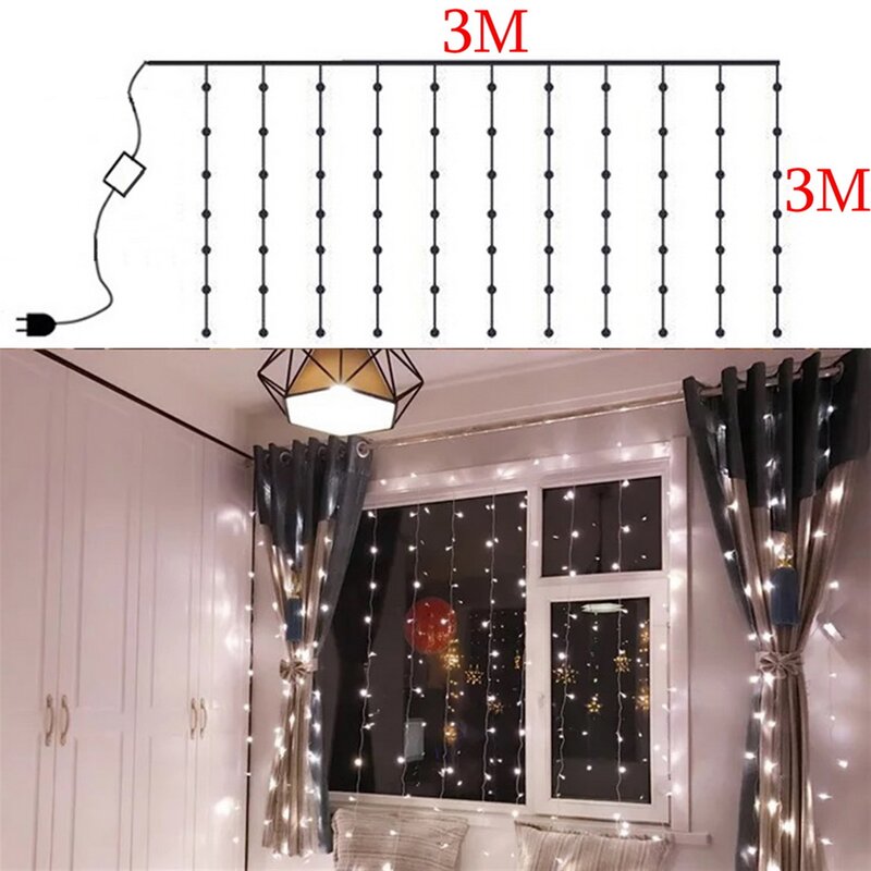 3M x 3M 300-LED الضوء الأبيض رومانسية عيد الميلاد الزفاف في الهواء الطلق ستائر زخرفية سلسلة ضوء (110V