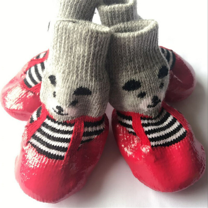 4 teile/satz Nette Baumwolle Gummi Haustier Hund Schuhe Wasserdicht Nicht-slip Hund Regen Schnee Stiefel Socken Für Welpen Große kleine Katzen Hunde