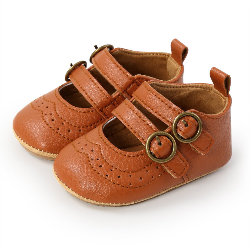 Sepatu Bayi Putri Kulit Lembut Sepatu Mokasin Anak Perempuan Baru Lahir Sol Karet Sepatu Prewalker Musim Gugur Berongga Antiselip untuk Pejalan Kaki Pertama
