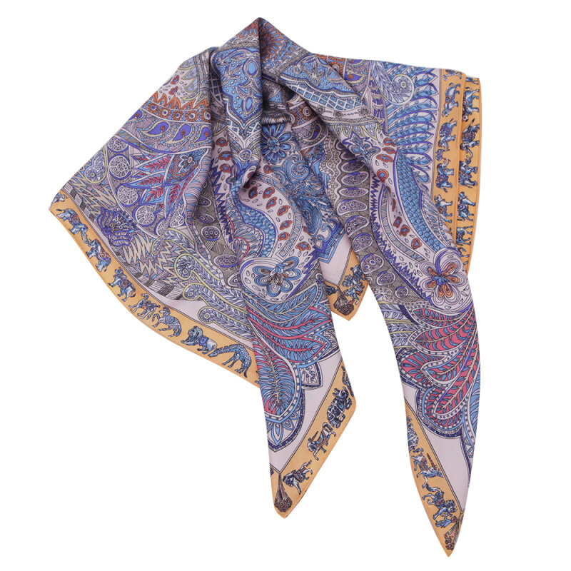 Pañuelos para la cabeza de seda de diseñador para mujer, bufanda de sarga de seda enrollada a mano, chal de 100%, 90x90cm, Foulard En Soie
