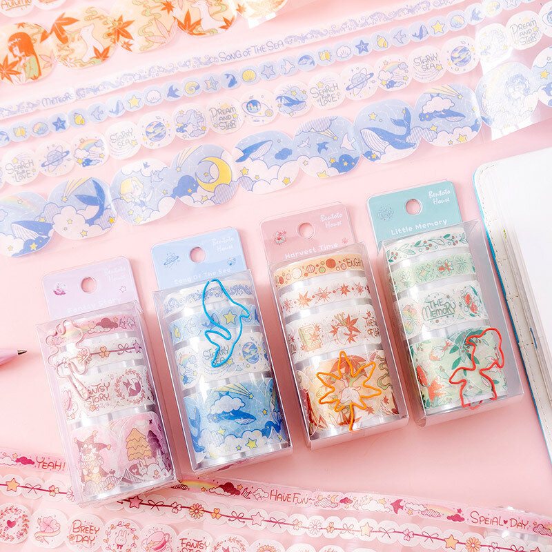 Washi-cintas adhesivas decorativas para álbum de recortes, adhesivos japoneses de papel nacarados para mascotas, DIY, lote de 10 unidades
