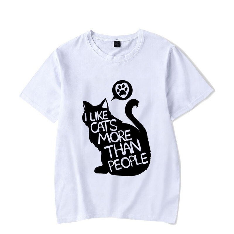 Новинка 2021, женские футболки, модные винтажные футболки, женские футболки с круглым вырезом и коротким рукавом, с принтом «I Love Cat», забавные ...