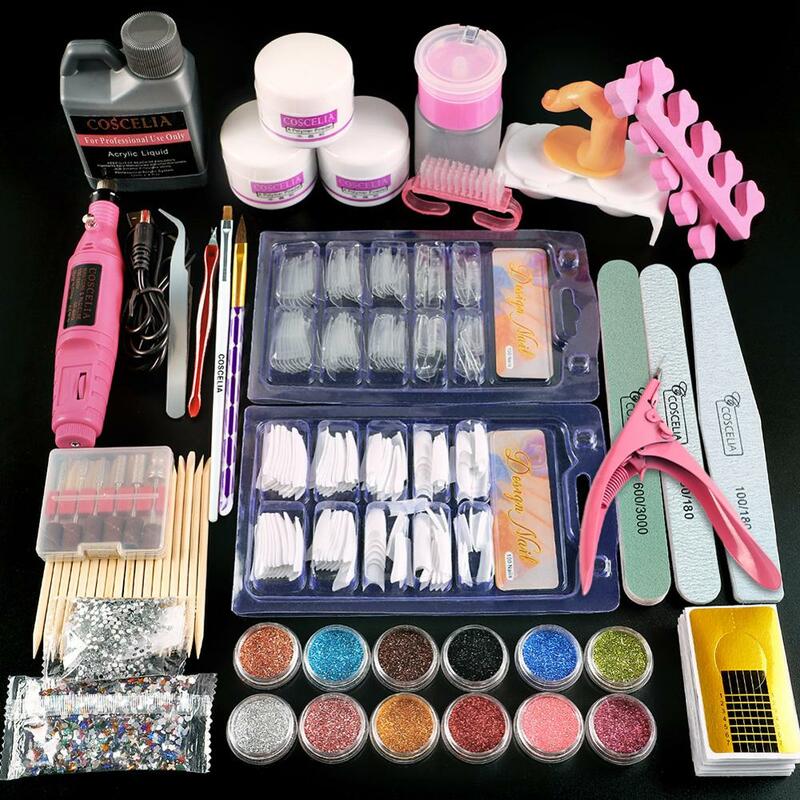 Acryl Nail Art Kit Manicure Set 12 Kleuren Nail Glitter Poeder Decoratie Acryl Pen Brush Nail Art Tool Kit Voor beginners
