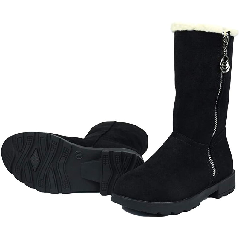 Muyguay meninas botas de neve inverno camurça dobra meados de bezerro pele forrado zíper quente para a criança/criança pequena