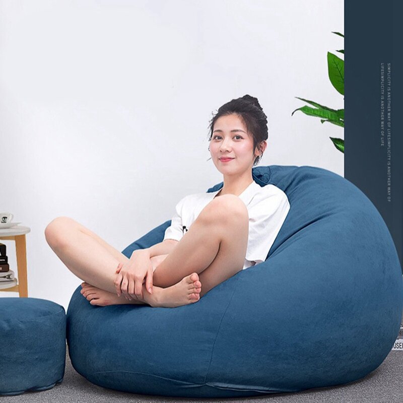 Besar Kecil Malas Sofa Cover Kursi Tanpa Pengisi Kain Linen Lounger Kursi Bean Bag Pouf Pouf Sofa Tatami Ruang Tamu