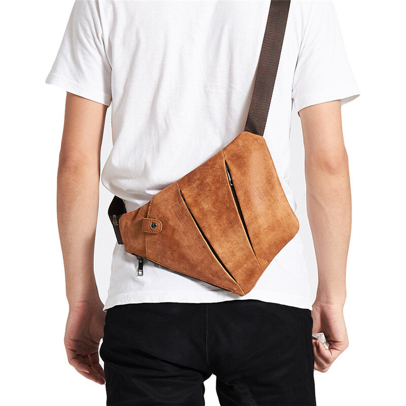 Multi-functional real cowhide chest bag male cycling sports purse bag men's small one-shoulder Baotou layer cowhide tide bag