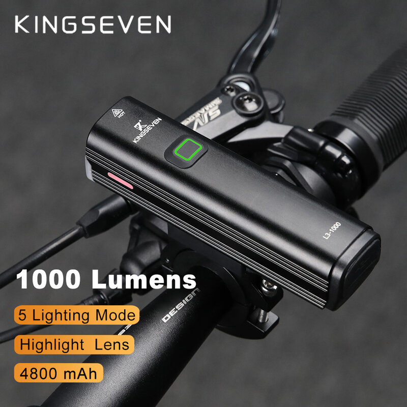 KINGSEVEN – lampe frontale de vélo 1000 Lumen, Grande batterie Power Bank Mon, guidon, étanche, pour vtt, cyclisme