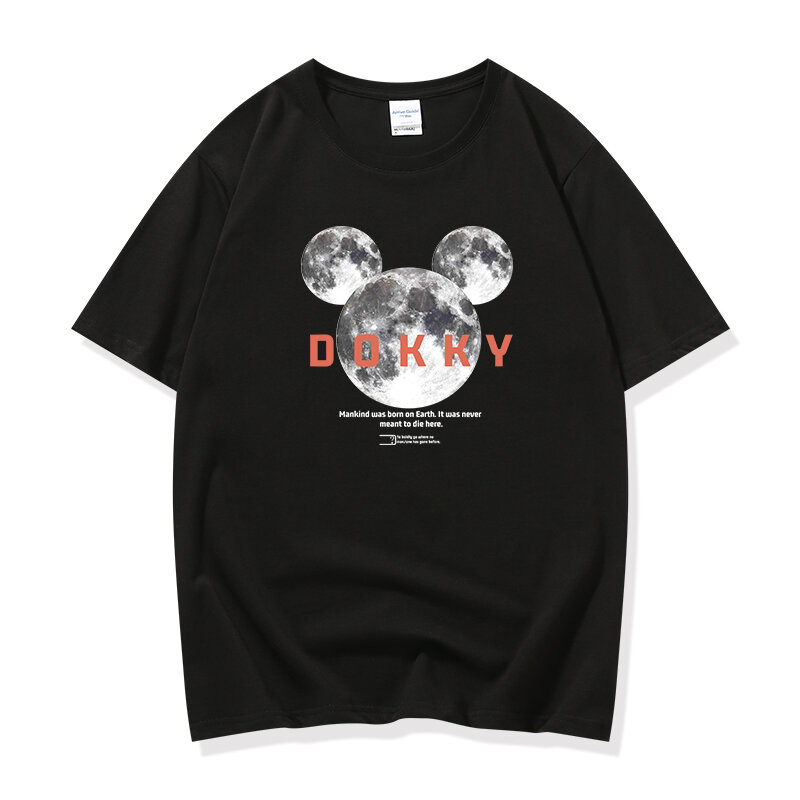 Camiseta negra de estilo coreano de Disney para mujer, blusa holgada de manga corta con estampado de Mickey Chic, ropa Harajuku para mujer