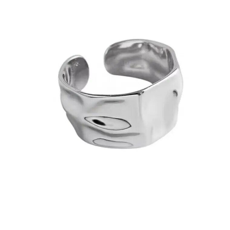 PURECAT nuovo stile geometrico oro argento anello aperto comune vento freddo irregolare concavo e convesso anello largo da donna gotico