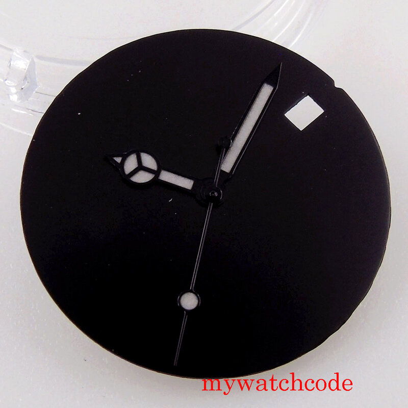 Esfera negra sin logotipo para reloj de pulsera, manecillas con abertura para fecha, movimiento automático NH35 NH36, 29mm