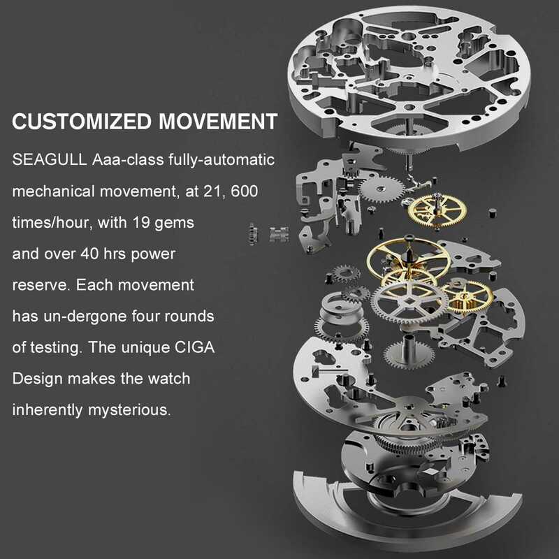 Часы CIGA Design CIGA, механические часы MY Series, автоматические механические часы с отверстиями, мужские модные часы