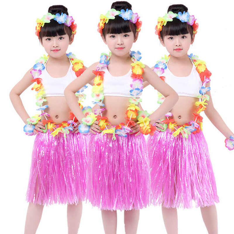 Groothandel Leuke Plastic Vezels Meisjes Hawaiiaanse Rok Gras Kostuum Bloem Rok Hula Dans Jurk Verjaardagsfeestje Reizen Strand