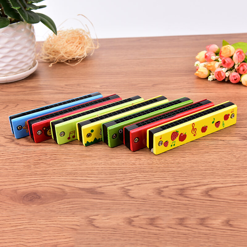 Gelegentliche Farbe Kinder Musical Bildungs Musik Spielzeug Instrument Cartoon Gemalt Holz Mundharmonika 1Pc