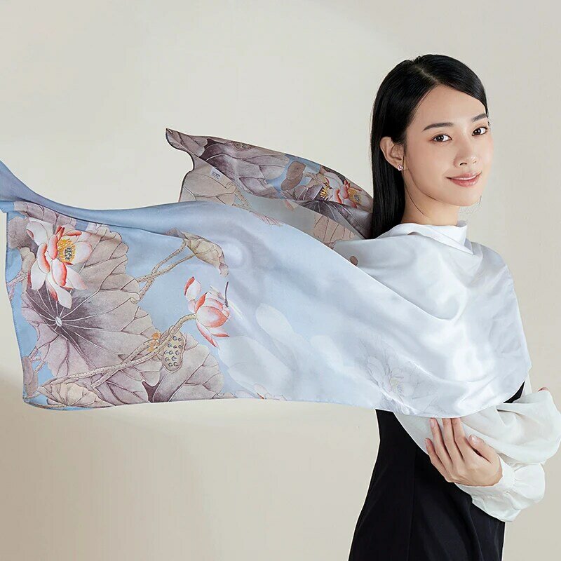 100% Real Silk Scarves Women Nice Printed Wraps for Ladies Four Seasons Bufanda Mujer Hangzhou Natural Silk Scarf Foulard Femme