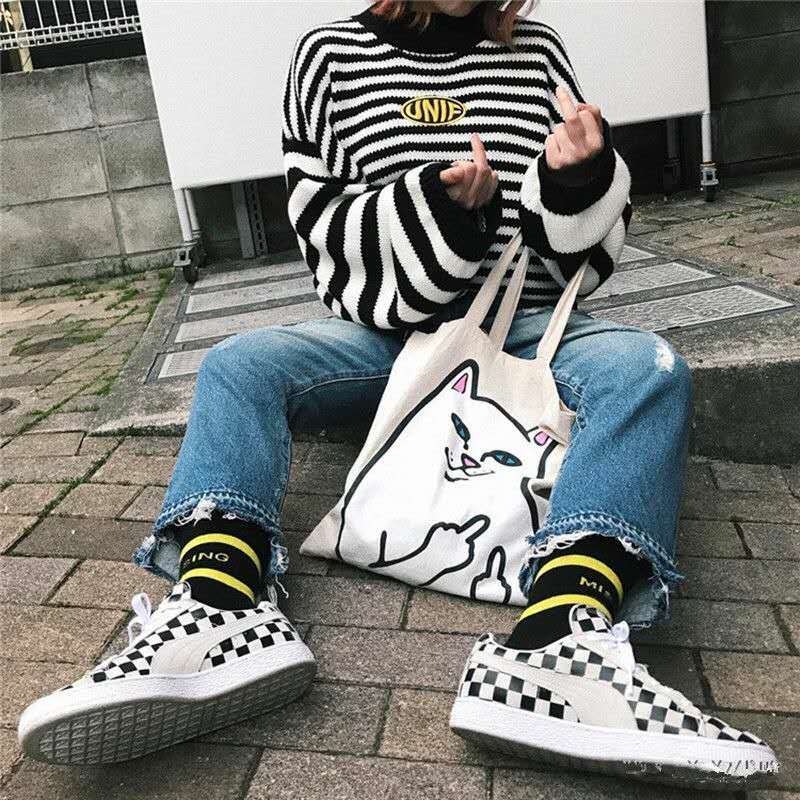 2021 Harajuku Striped Shirt Cotton Pullover Cute High Street Women Sweaters and Pullovers Long Sweater