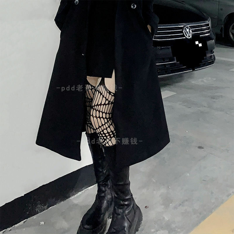 Calze a rete Sexy lunghe scure gotiche donna Harajuku Emo collant a rete Punk irregolari Lingerie pelle coscia giarrettiere alte calze