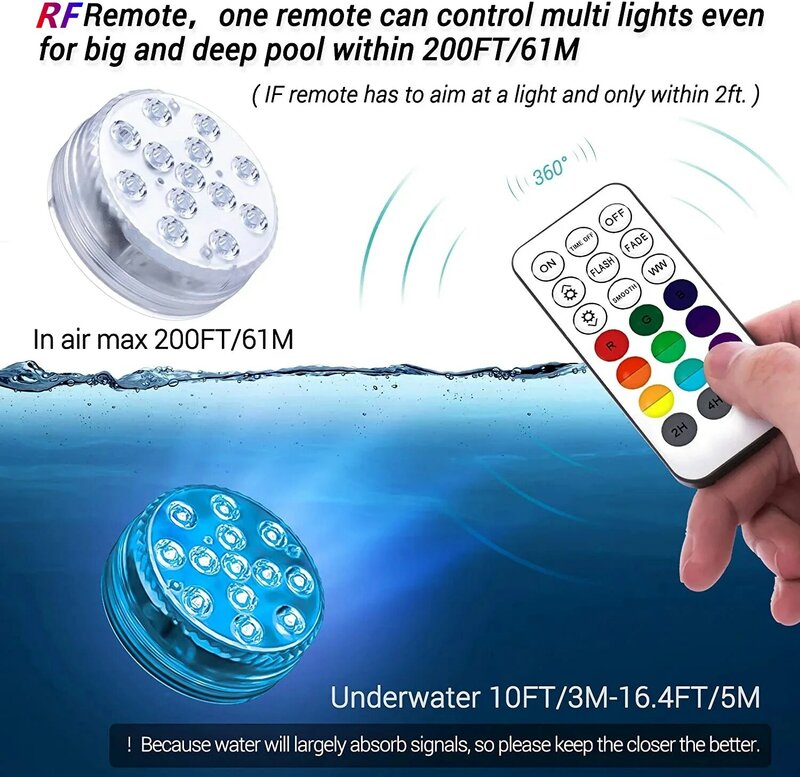 2022 atualizar 16 cores 13 led luzes submersíveis com ímã e ventosa lagoa fonte subaquática luz da noite para vaso