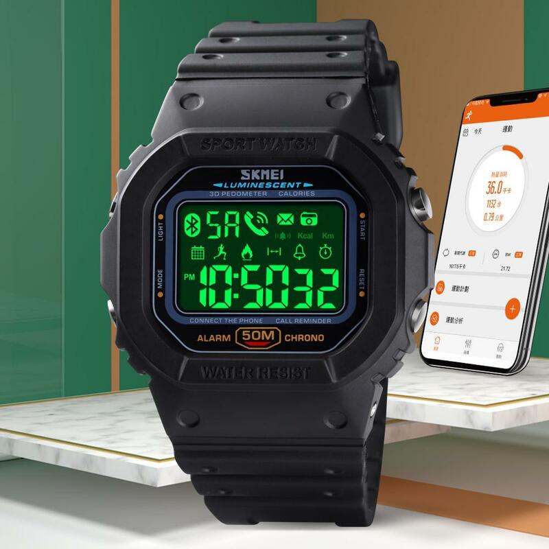 Skmei relógio digital inteligente masculino, relógio bluetooth inteligente de fitness para homens, relógio a prova d'água de calorias de esporte na moda, relógio digital inteligente com pulseira