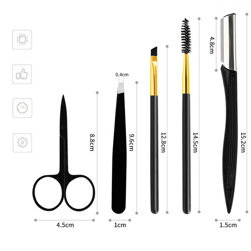 5 unids/set Unisex belleza tijeras y herramientas frente navaja de afeitar de acero inoxidable peinado conjunto de cejas