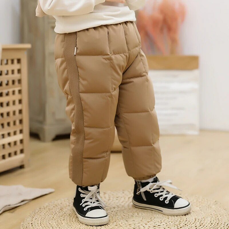 Зимние Детские Пуховые штаны, утепленная детская одежда для мальчиков и девочек, пуховые теплые свободные штаны
