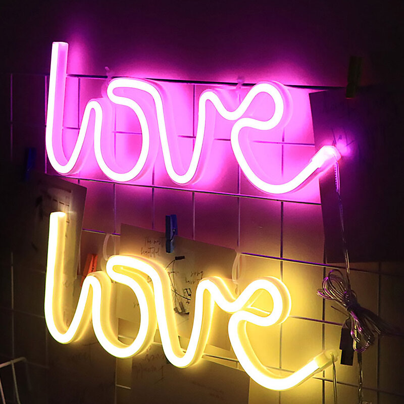 Led Night Light Battery USB Charging Love Letters Decorative Christmas Holiday Night Lamp Neon Sign Bedroom Wedding Party Decor
